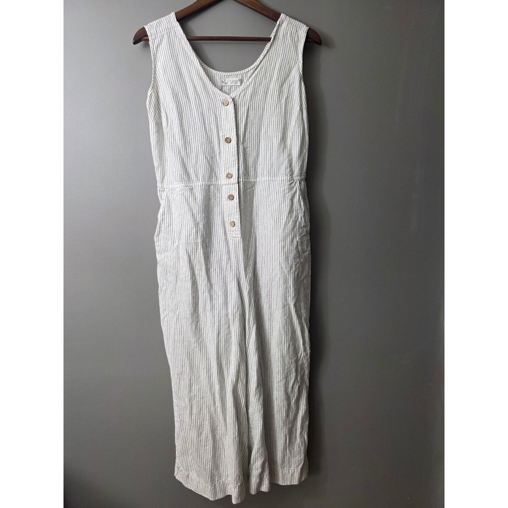 Carve Designs Womens Linen Blend Striped Wide Leg Jumpsuit White Navy Medium